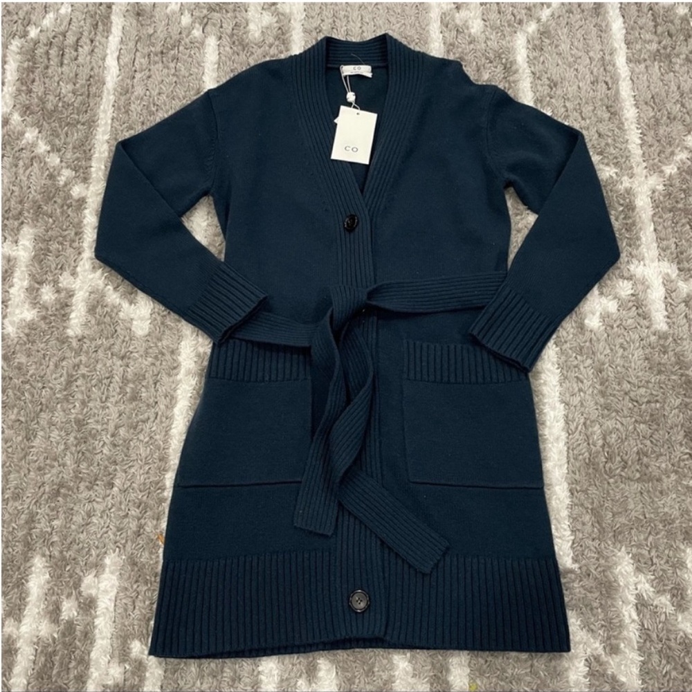 CO Wool and Cashmere Tie Waist Button Down Cardigan Sweater XS